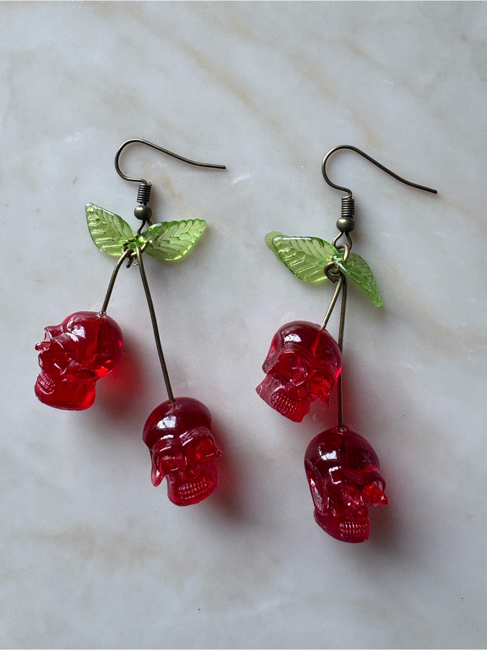Red Cherry Skull Dangle Earrings for Kids
